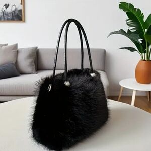 Elegant Black Fur Handbag
